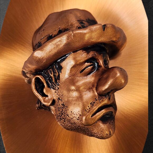 Vintage Copper & Resin Sad Clown Wall Plaque 10" Mid Century Art MCM Coppercraft - Picture 6 of 11